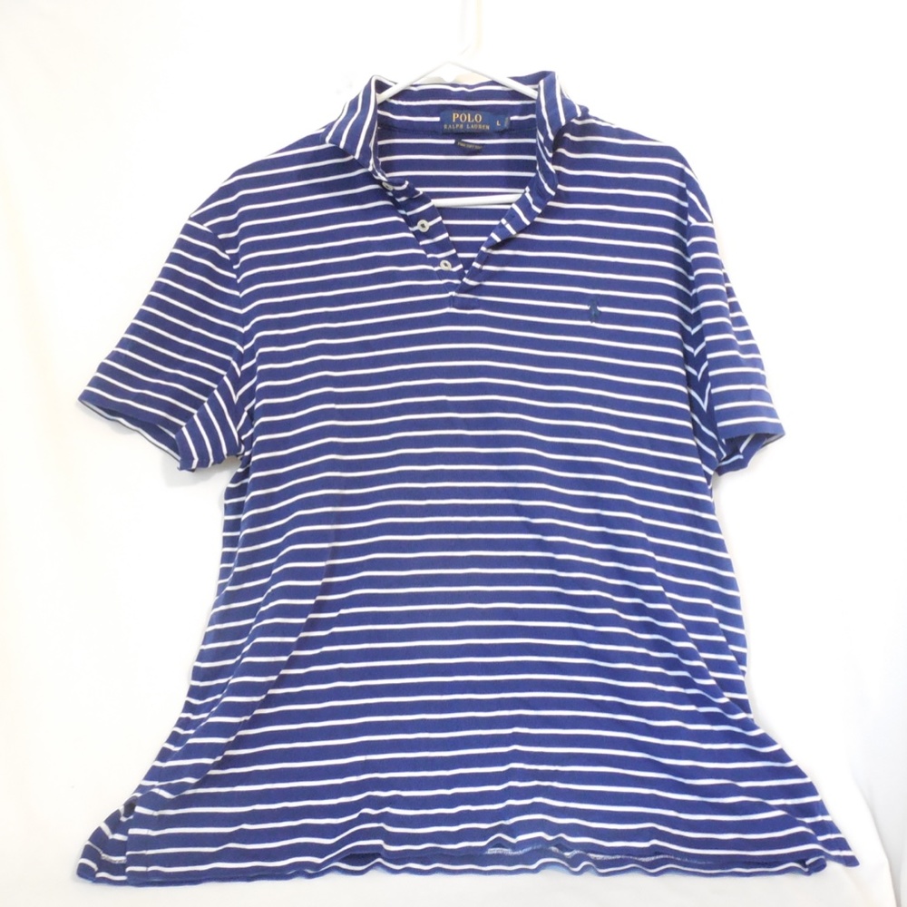 Ralph Lauren Polo Navy Blue & White Striped Large Men's Shirt - Picture 4 of 6